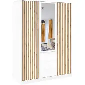 Masseno Drehtürenschrank GAREN 149/200/57,5 cm 3-türig mit Spiegel Weiß