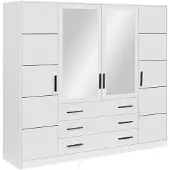 Masseno Drehtürenschrank ELISE 240/200/57,5 cm 4-türig mit Spiegel Weiß