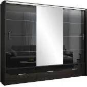 Masseno Schiebetürenschrank SENNA 255/222/61 cm 3-türig mit Spiegel Schwarz