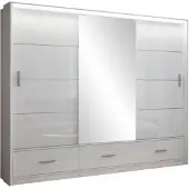 Masseno Schiebetürenschrank SENNA 255/222/61 cm 3-türig mit Spiegel Weiß