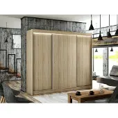ALTDECOR Kleiderschrank mit furnierten Schiebetüren, kugelgelagerte Führungsschienen und Aluminium-Leisten 250 cm Sonoma Eiche