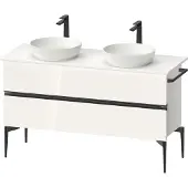 Duravit Sivida Konsolenwaschtischunterbau, 2 Schubkästen, Griffleiste Diamantschwarz Matt, 1315x475x548mm, SV46610BD220000, Farbe: Weiß Hochglanz