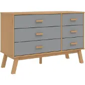 Syfax Schubladenschrank OLDEN Grau und Braun Massivholz Kiefer