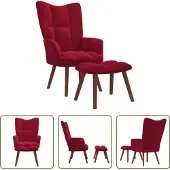 The Living Store Relaxsessel mit Hocker Weinrot Samt