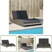 The Living Store Sonnenliege mit Auflagen Grau 114x205x73 cm Poly Rattan