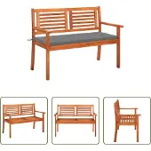 The Living Store 2-Sitzer-Gartenbank mit Auflage 120 cm Massivholz Eukalyptus
