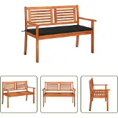 The Living Store 2-Sitzer-Gartenbank mit Auflage 120 cm Massivholz Eukalyptus