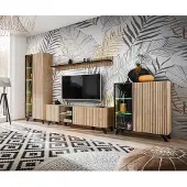 AC-DÉCO Wohnwand Anbauwand LIAM mit Lamellen und LED und Push - Click