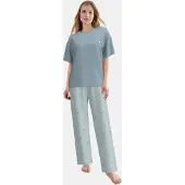 Tom Tailor Pyjama , Damen, Gr. 40, blau, mittel, streifen, Single Jersey, Obermaterial: 95% Baumwolle, 5% Elasthan, bequem, Rundhals, Homewear-Sets Pyjama, atmungsaktiv, Viskosemix