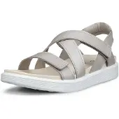 Ecco Sandale "SOFT SANDAL W CROSS STRAP", Damen, Gr. 38, beige (hellgrau), Glattleder, metallic, Schuhe Sandale, Sommerschuh, Riemchensandale mit Klettverschluss