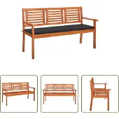 The Living Store 3-Sitzer-Gartenbank mit Auflage 150 cm Massivholz Eukalyptus