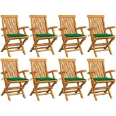 The Living Store Gartenstühle mit Grünen Kissen 8 Stk. Massivholz Teak