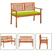 The Living Store 2-Sitzer-Gartenbank mit Auflage 120 cm Massivholz Eukalyptus