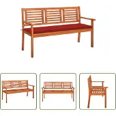 The Living Store 3-Sitzer-Gartenbank mit Auflage 150 cm Massivholz Eukalyptus