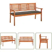 The Living Store 3-Sitzer-Gartenbank mit Auflage 150 cm Massivholz Eukalyptus
