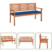 The Living Store 3-Sitzer-Gartenbank mit Auflage 150 cm Massivholz Eukalyptus