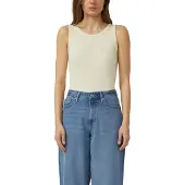 s.Oliver Tanktop , Damen, Gr. 38, beige (creme), Rippware, Obermaterial: 95% Baumwolle, 5% Elasthan, unifarben, slim fit normal, Rundhals, Tops Tanktop, mit Streifen Muster