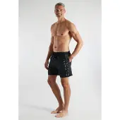 Bugatti Badeshorts , Herren, Gr. 4, N-Gr, schwarz (schwarz, dunkel, uni), Popeline, Obermaterial: 100% Polyester, Badehosen Badeshorts, basic, mit Logodruck, mit Kordelzug, bequem