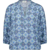Cartoon Casual-Bluse mit Muster in Blau/Grün | Gr.: 42