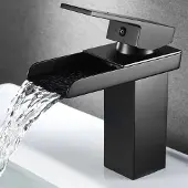 Youjia Wasserhahn Bad Wasserfall Wascbecken Armatur Badarmatur Mischbatterie Bad Waschtischarmatur Waschbeckenarmatur, Schwarz