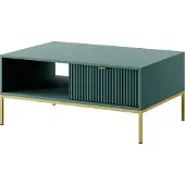 Domo NOVA Couchtisch mit Schublade, Goldgriff, Labrador, Metallbeine Gold, 104x104x46 cm