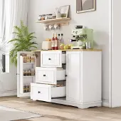 Flieks Sideboard mit 3 Schubladen, Buffetschrank mit 2 Türen, Wohnzimmerschrank 126x40x86cm, Weiß