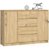 BDW , Kommode mit 4 Schubladen, 139x40x99 cm, K140, Artisan-eiche