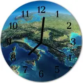 Tulup Glasuhr Wanduhr Küchenuhr Echt-Glas 30fi cm Erde blau