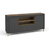 Furniture24 Kommode Mossa Mo7 Sideboard 177X84X40Cm 2 Türen 1 Schublade Schwarz