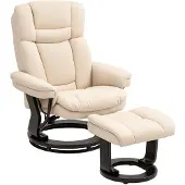 HOMCOM Relaxsessel mit Hocker drehbarer Fernsehsessel mit Liegefunktion Creme