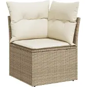 vidaXL 14-tlg. Garten-Sofagarnitur mit Kissen Beige Poly Rattan