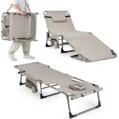 Costway Klappbarer Sonnenliege-Stuhl – verstellbare Rückenlehne und Fußstütze – mit Gesichtsausschnitt und Seitentaschen – beige