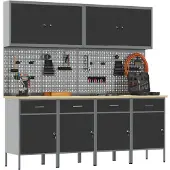 vidaXL Werkbank mit Speicher 10 pcs Schwarz Ingenieure Holz und Stahl