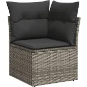 vidaXL 11-tlg. Garten-Sofagarnitur mit Kissen Grau Poly Rattan