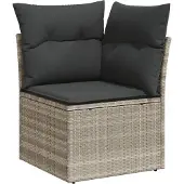 vidaXL 10-tlg. Garten-Sofagarnitur mit Kissen Hellgrau Poly Rattan