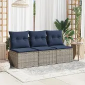 Syfax Gartensofa mit Kissen 3-Sitzer Grau Poly Rattan