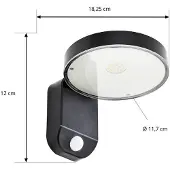 PRIOS LED-Solar-Wandleuchte Tarlson, rund, anthrazit, Sensor