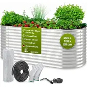 TTL Garden Hochbeet INSPIRE L 200x100x80cm Silber – Metall oval verzinkt stabil & wetterfest