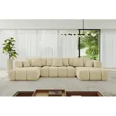 ALTDECOR Ecksofa in U-Form mit Schlaffunktion und Bettkasten CLOUD-U-v1 405x185x90 Beige - Corner Sofa Bett Eckcouch Couch L-Form Schlafcouch Ausziehbar Wohnlandschaft Schlafsofa Cauchsofa
