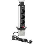 GTV Einbau-Splitter 3 Steckdosen Mit Kabel Silber