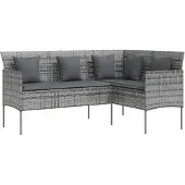 Syfax Sofa in L-Form mit Kissen Poly Rattan Grau