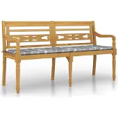vidaXL Batavia-Bank mit Kissen Grau Karomuster 150 cm Massivholz Teak