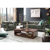 Woodkings Chesterfield Sofa Garnitur antik grün