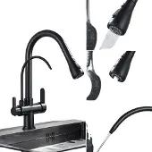 OEM Antiker Küchenwasserhahn, Ausziehbares Design, Doppelgriff, matte schwarz