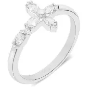 Tamaris Fingerring "Cross, Kreuz-Design" Gr. 54, edelstahlfarben, kristallweiß, Fingerringe, Damen, 54, Edelstahl, 1,6mm, Fingerring, mit Zirkonia (synth.)