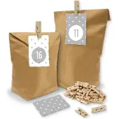 Itenga SET Adventskalender "Sterne" 24 x Tüten + Karten + Klammern + Z31