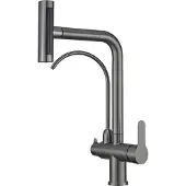 OEM Wasserfall-Wasserhahn, flexibler Auslauf, Doppelgriff-Design, Edelstahl, Grau