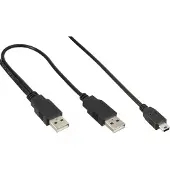 InLine USB Mini-Y-Kabel, 2x Stecker A an Mini-B Stecker (5pol.), 1,5m, 1,5 m, Mini-USB B, 0,48 Gbit/s, Schwarz