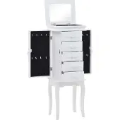 Syfax Freistehender Weißer Schmuckschrank aus MDF und Kiefernholz 34x26x94 cm
