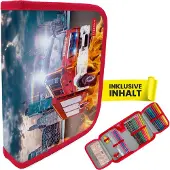 Itenga Schüler-Etui Mäppchen FEUERWEHR 28 teilig (gefüllt) 1-Zipper